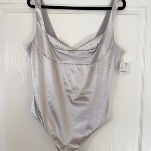 NWT Free People Silver Metallic Bodysuit Cowl Neck Shimmer Tank Top XL